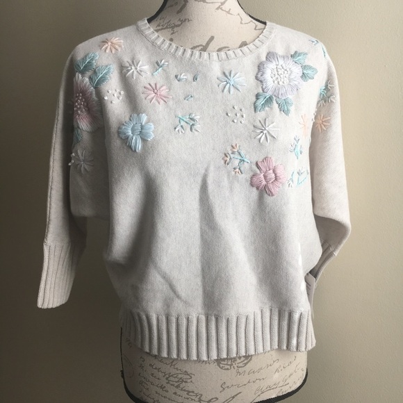 Worth New York S Sweater Embroidered Floral - Picture 1 of 7